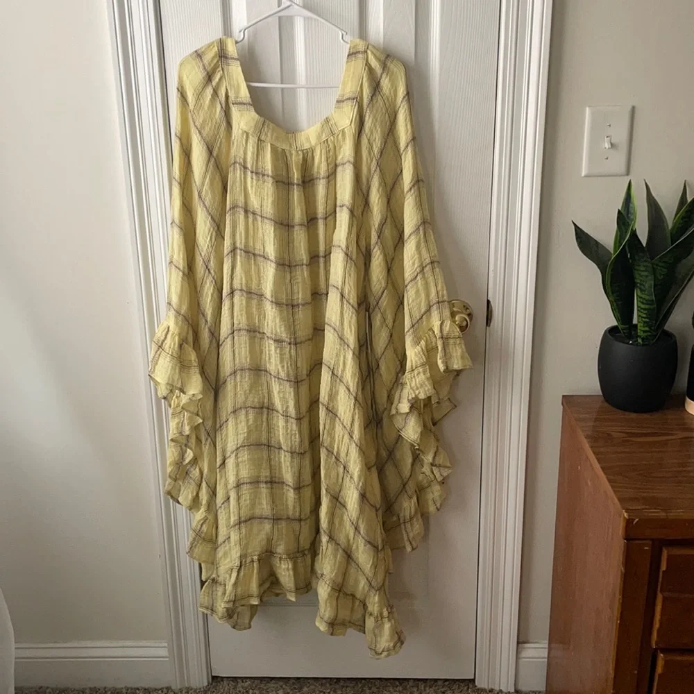 LISA MARIE FERNANDEZ Gathered Checked Linen-Blend Gauze Dress 2 - Picture 5 of 14